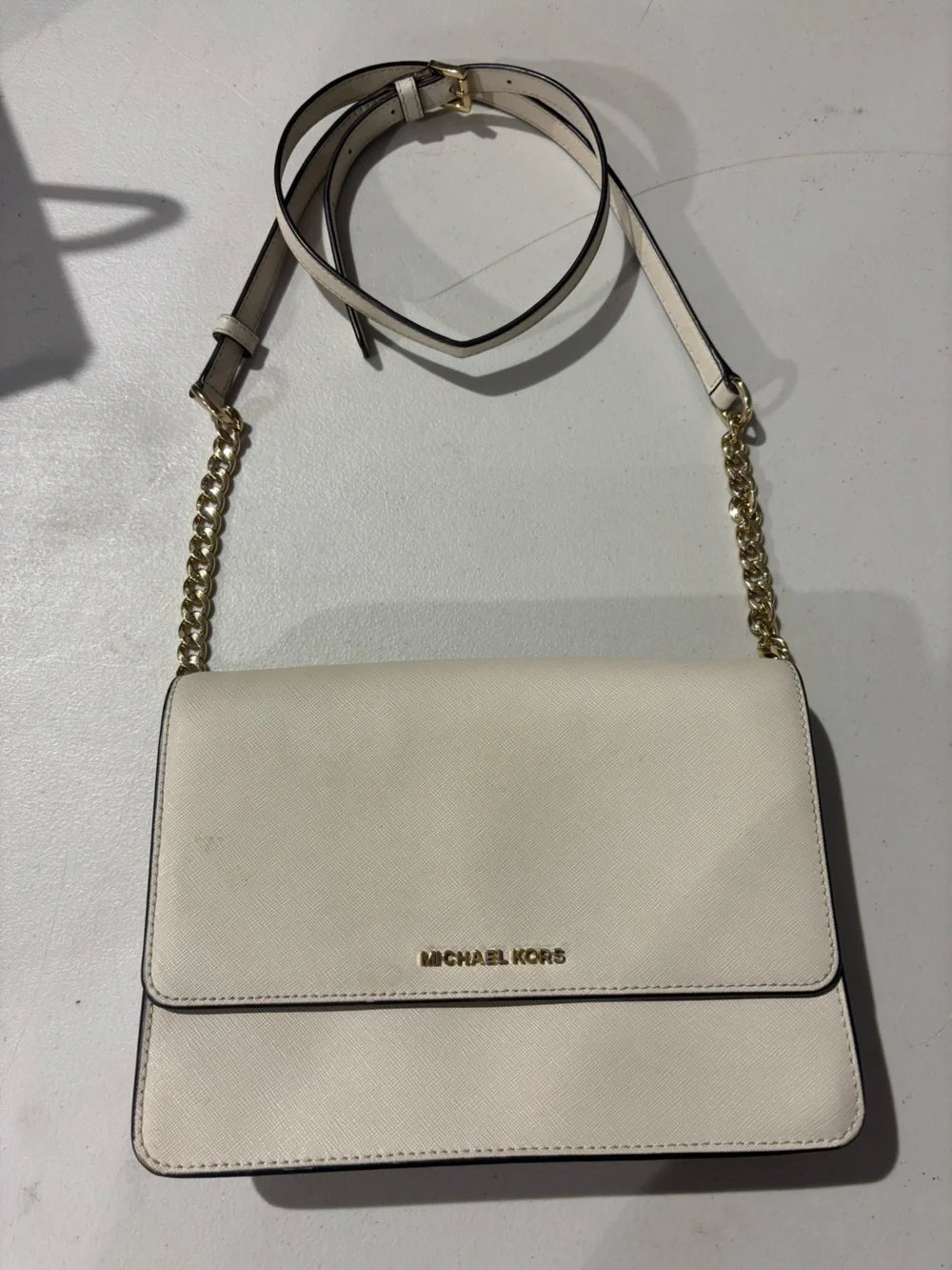 Michael Kors Cream Crossbody with Gold Chain Strap